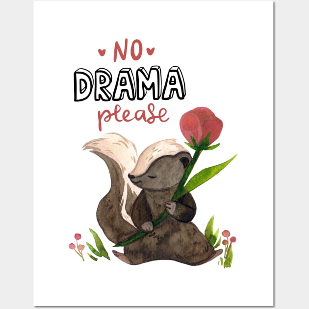 "No Drama" Cute Skunk holding a flower. Baby Bodysuit Wall Art by Blumammal